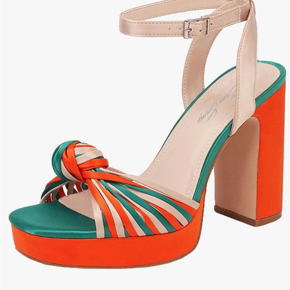 Fun & Festive Orange and Green Strappy Heels -Sz 7